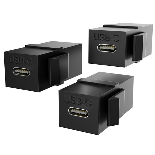 PANPEO USB C Keystone Jack Insert Adapters Female to Female Inserts Connector Interface Coupler Socket Adapter Port for Wall Plate Outlet Panel (3 Pack - Black)