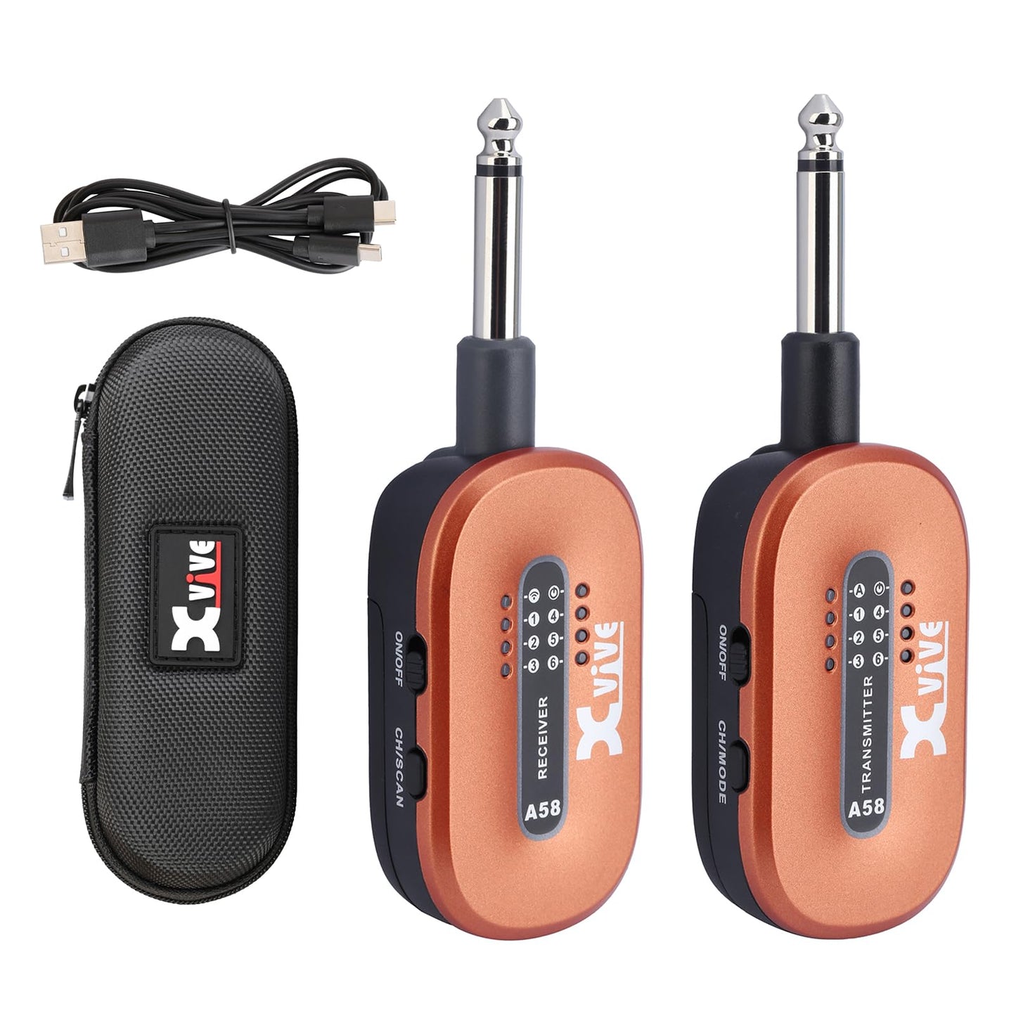 Xvive A58 Wireless Guitar System 5.8GHz Wireless Guitar Transmitter Receiver for Active or Passive Pickup Electric/Acoustic Bass Guitar