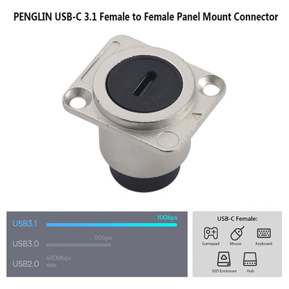 PENGLIN 2PCS USB 3.1 Type C Panel Mount Coupler, D-Type Module USB C Pass Through Connector, Female to Female Bulkhead Extension Adapter