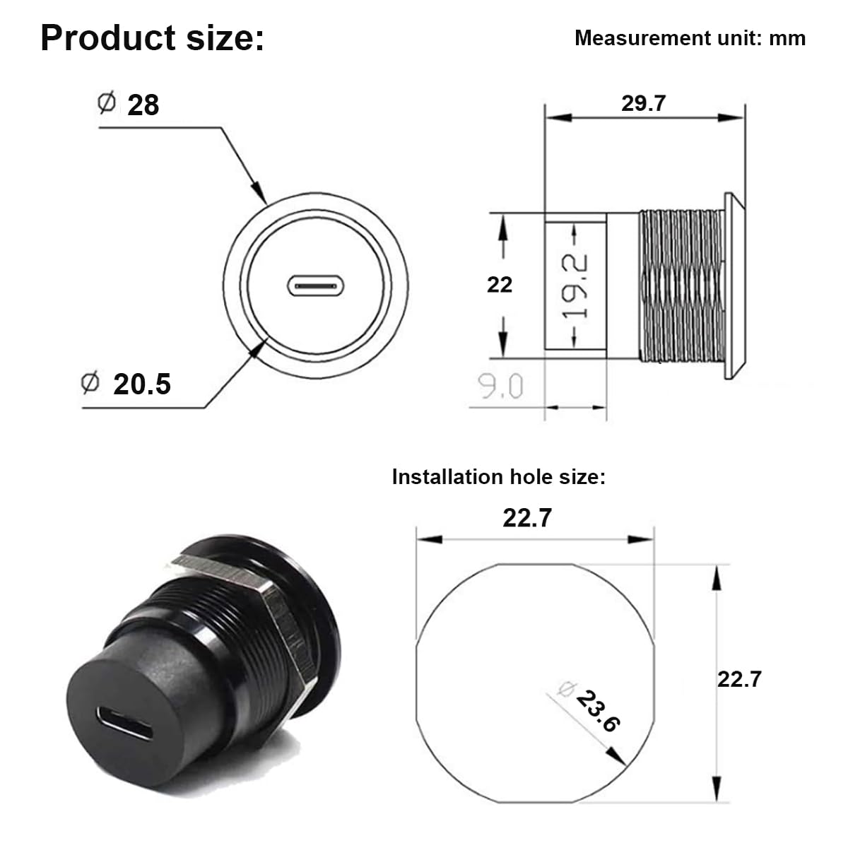 PENGLIN 2PCS USB 3.1 Type C Panel Mount Coupler, D-Type Module USB C Pass Through Connector, Female to Female Bulkhead Extension Adapter