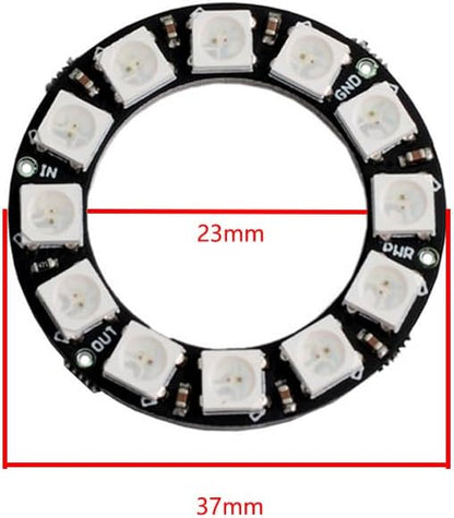 12 Bits WS2812 5050SMD RGB LED Ring Full Color LED Lamp Individually Addressable Colorful LED Light for Arduino Raspberry Pi Project (Pack of 2)