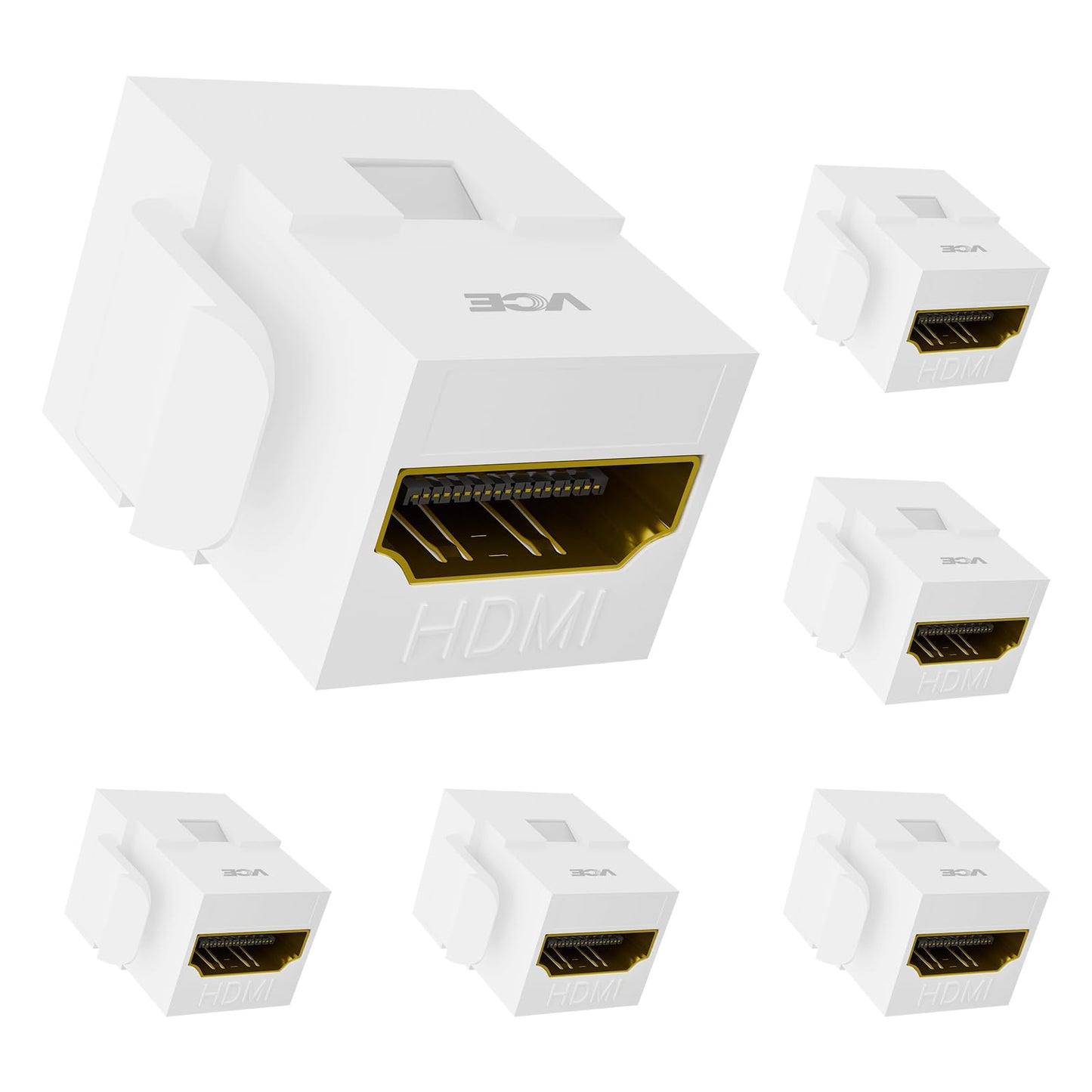 VCE HDMI Keystone Jack, 4K HDMI Female to Female Adapter Coupler Snap-in for Keystone Wall Plate, Black, 6-Pack
