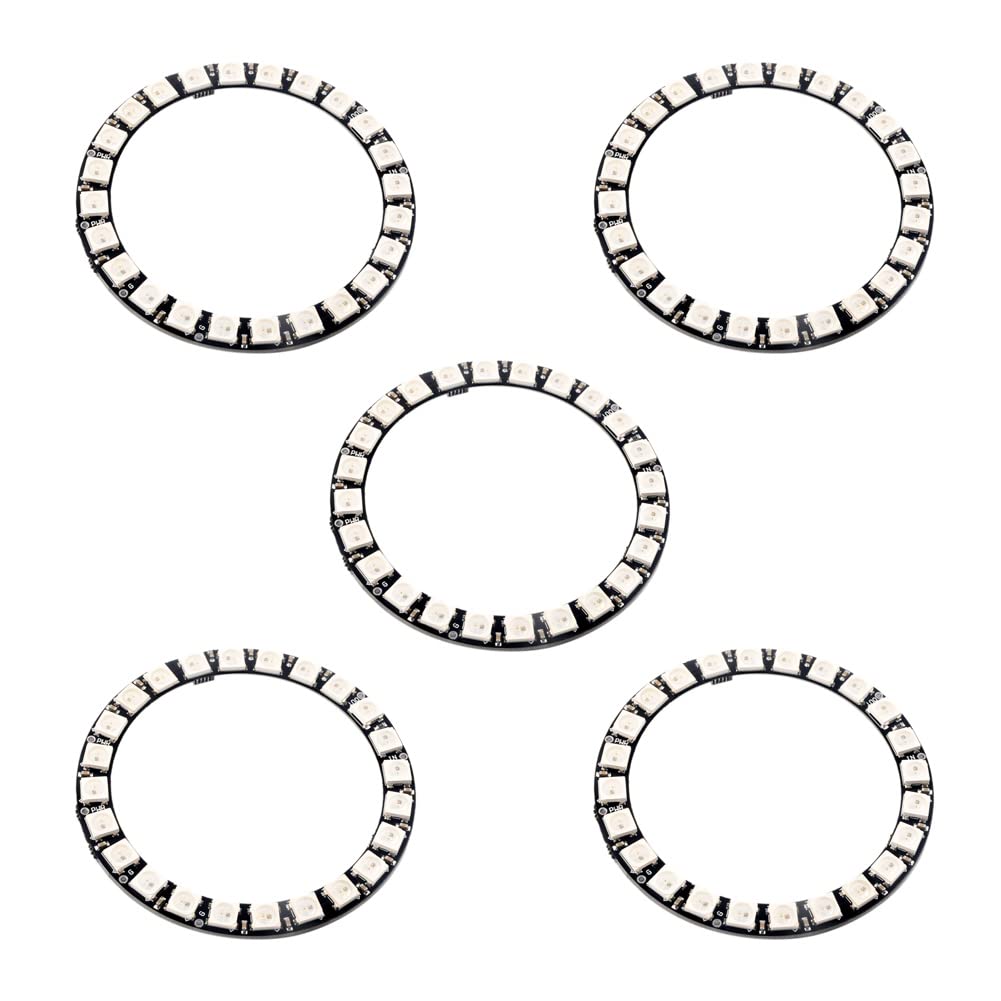 7 X WS2812B RGB LED Rings 7 Bits 5050 Lamp Light with Integrated Drivers, Full Color, Individually Addressable for Arduino ESP8266 Raspberry Pi ESP32 (Pack of 5pcs)