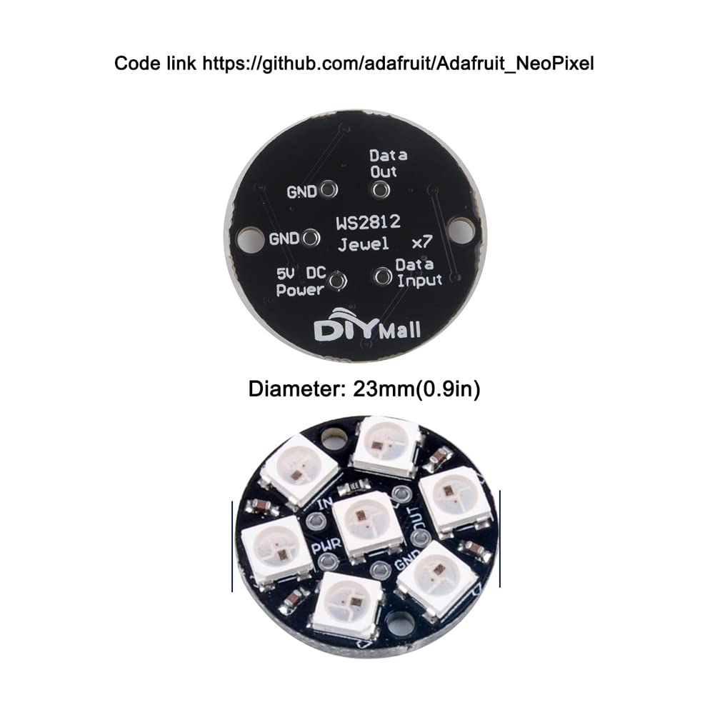 7 X WS2812B RGB LED Rings 7 Bits 5050 Lamp Light with Integrated Drivers, Full Color, Individually Addressable for Arduino ESP8266 Raspberry Pi ESP32 (Pack of 5pcs)