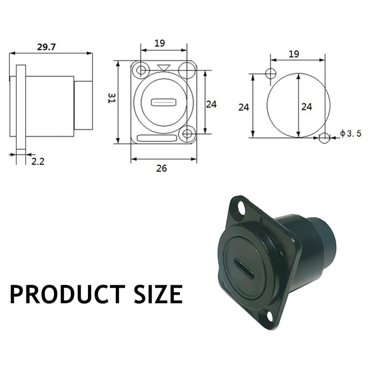 PENGLIN 2PCS USB 3.1 Type C Panel Mount Coupler, D-Type Module USB C Pass Through Connector, Female to Female Bulkhead Extension Adapter