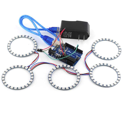 7 X WS2812B RGB LED Rings 7 Bits 5050 Lamp Light with Integrated Drivers, Full Color, Individually Addressable for Arduino ESP8266 Raspberry Pi ESP32 (Pack of 5pcs)