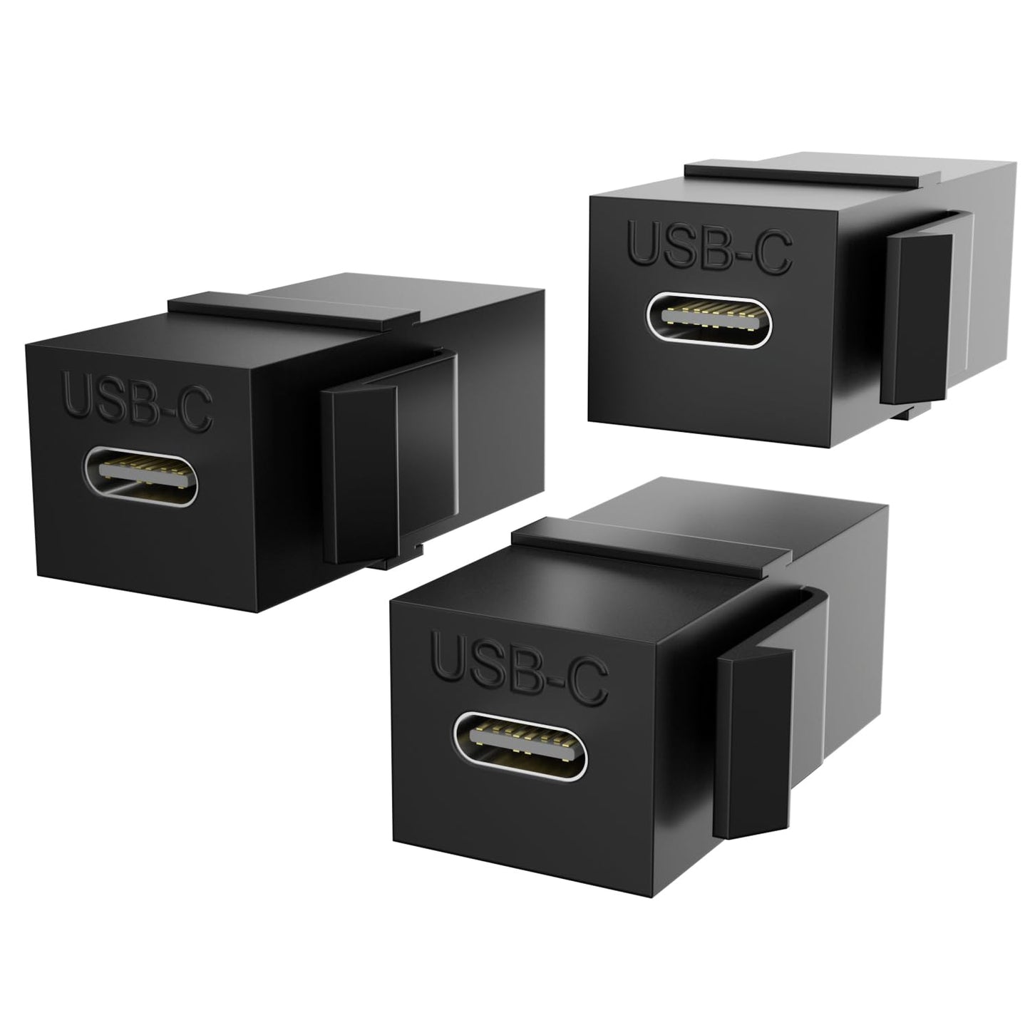 PANPEO USB C Keystone Jack Insert Adapters Female to Female Inserts Connector Interface Coupler Socket Adapter Port for Wall Plate Outlet Panel (3 Pack - Black)