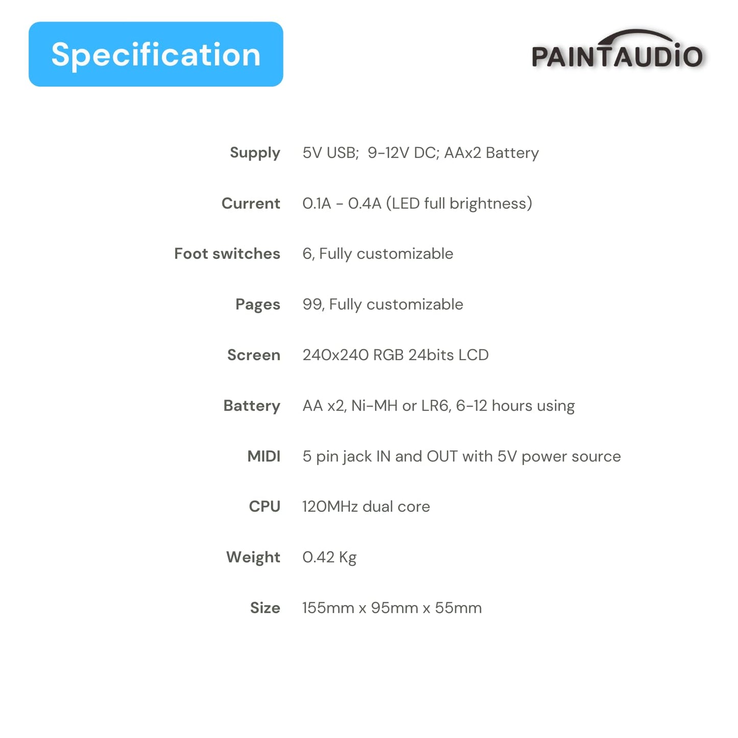 Paint Audio MIDI Captain MINI 6 Foot Controller Multi-Effects Keyboards Synthesizer USB-MIDI DAW DSP Software USB-HID Support Multi-state Switch Cycling(MIDI Captain MINI 6)