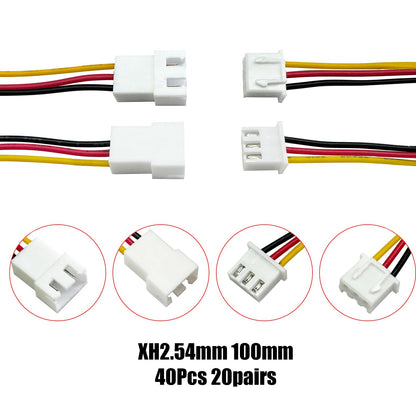 40pcs (20Pairs) JST XH 2.54mm 3Pin Mini Micro Male and Female Connection Cable Plug with Terminal Connector Wire Cable 100mm 26AWG