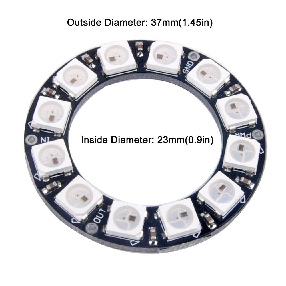 7 X WS2812B RGB LED Rings 7 Bits 5050 Lamp Light with Integrated Drivers, Full Color, Individually Addressable for Arduino ESP8266 Raspberry Pi ESP32 (Pack of 5pcs)