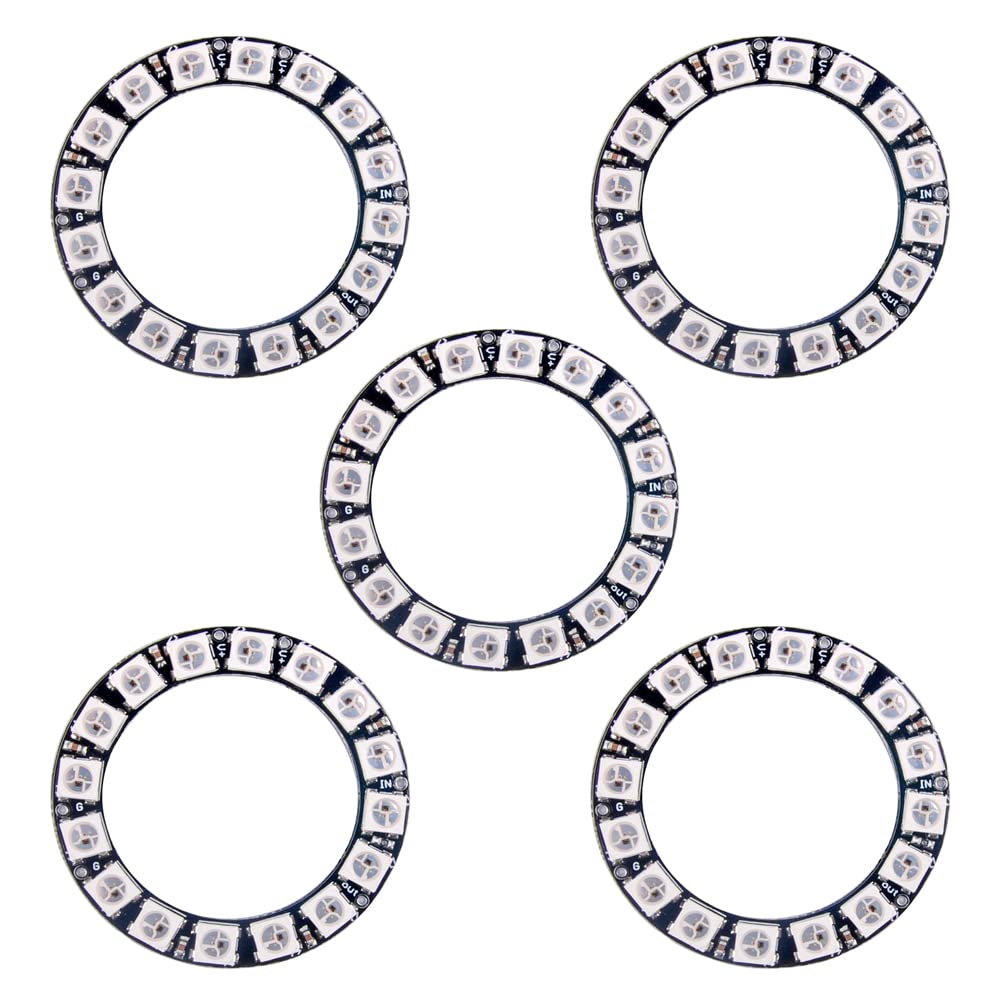 7 X WS2812B RGB LED Rings 7 Bits 5050 Lamp Light with Integrated Drivers, Full Color, Individually Addressable for Arduino ESP8266 Raspberry Pi ESP32 (Pack of 5pcs)
