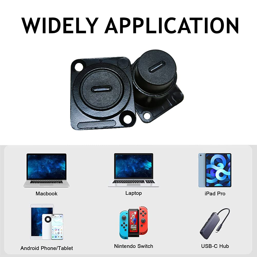 PENGLIN 2PCS USB 3.1 Type C Panel Mount Coupler, D-Type Module USB C Pass Through Connector, Female to Female Bulkhead Extension Adapter