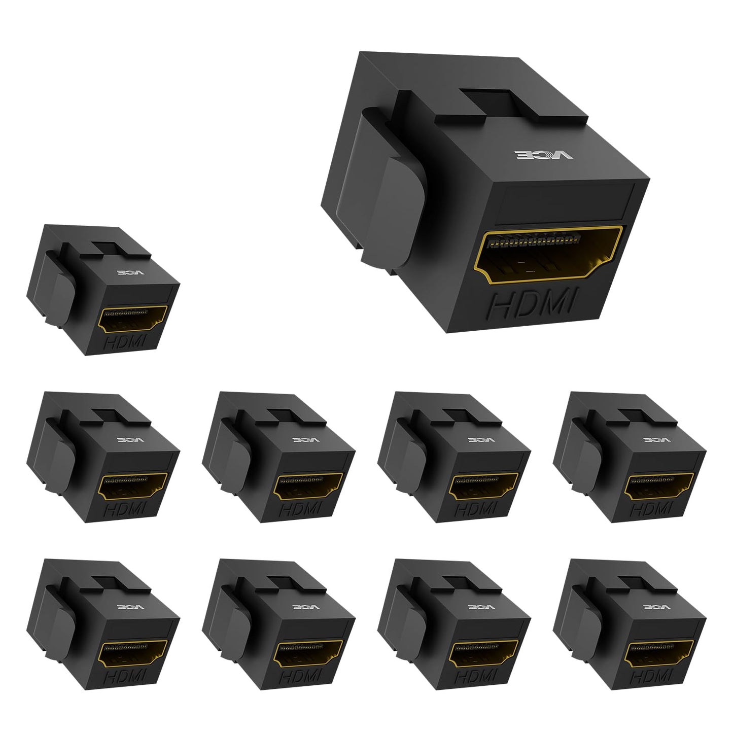 VCE HDMI Keystone Jack, 4K HDMI Female to Female Adapter Coupler Snap-in for Keystone Wall Plate, Black, 6-Pack