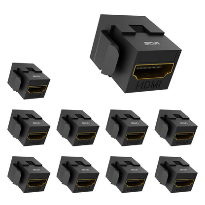 VCE HDMI Keystone Jack, 4K HDMI Female to Female Adapter Coupler Snap-in for Keystone Wall Plate, Black, 6-Pack