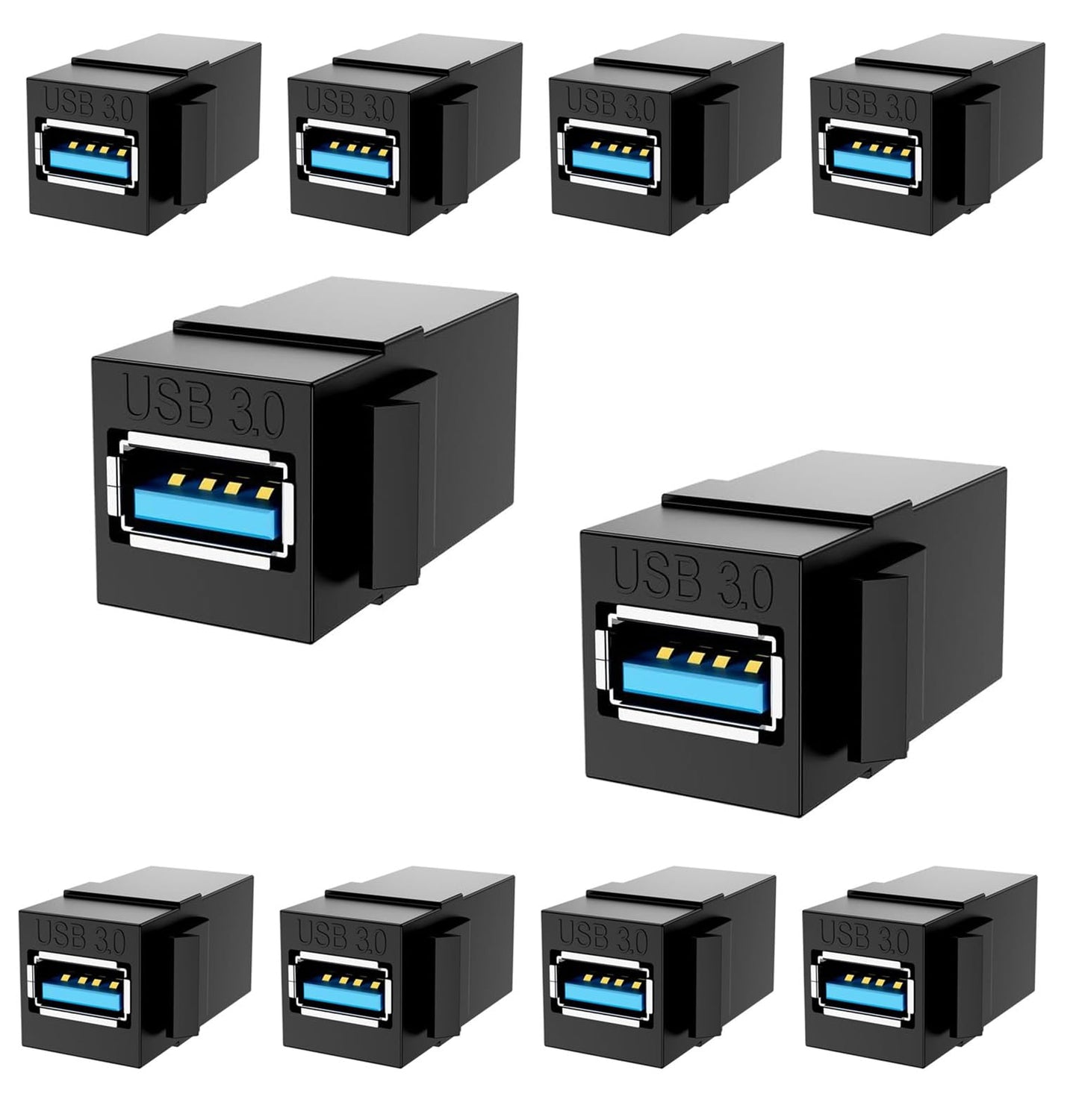 PANPEO USB 3.0 Keystone Jack Insert – Female to Female Coupler for Wall Plates & Panels (Black, 5 Pack)