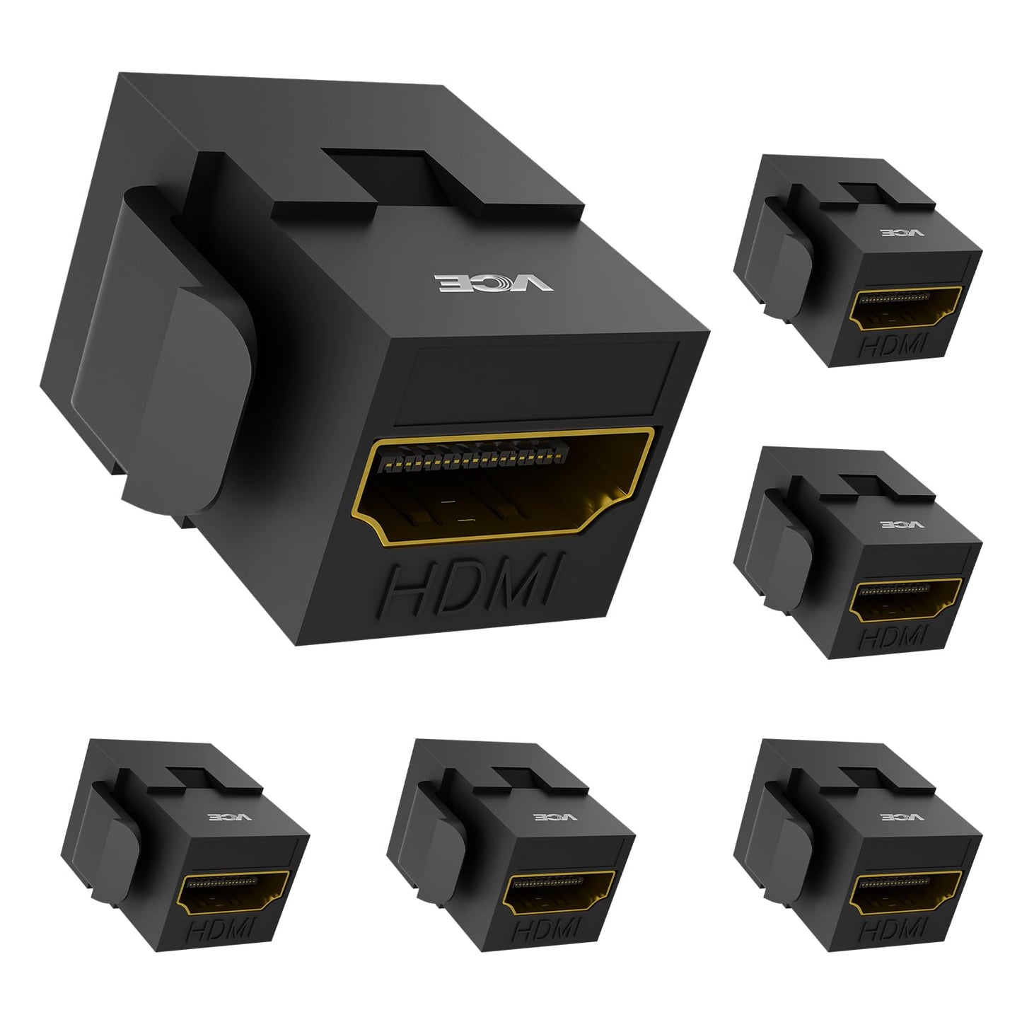 VCE HDMI Keystone Jack, 4K HDMI Female to Female Adapter Coupler Snap-in for Keystone Wall Plate, Black, 6-Pack