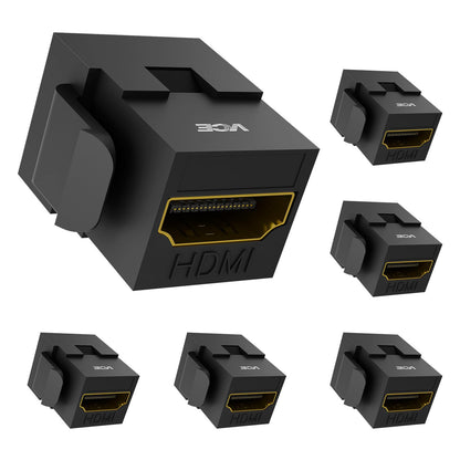 VCE HDMI Keystone Jack, 4K HDMI Female to Female Adapter Coupler Snap-in for Keystone Wall Plate, Black, 6-Pack