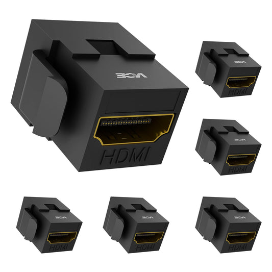 VCE HDMI Keystone Jack, 4K HDMI Female to Female Adapter Coupler Snap-in for Keystone Wall Plate, Black, 6-Pack