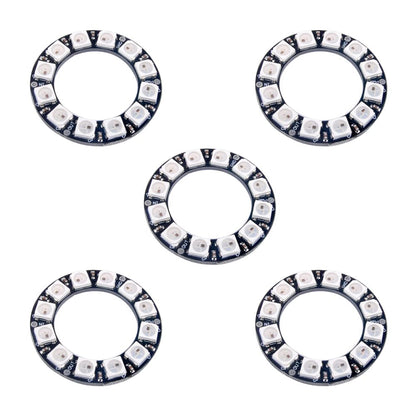 7 X WS2812B RGB LED Rings 7 Bits 5050 Lamp Light with Integrated Drivers, Full Color, Individually Addressable for Arduino ESP8266 Raspberry Pi ESP32 (Pack of 5pcs)