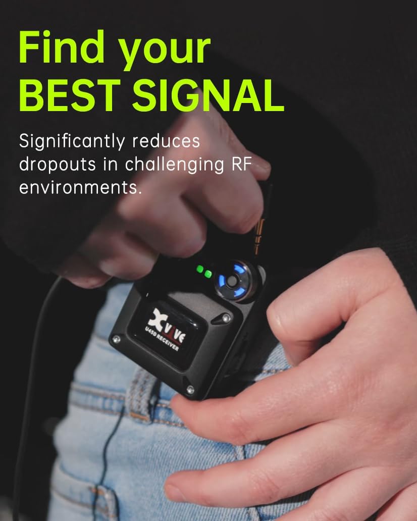Xvive U45D Wireless in Ear Monitor System for Live Gigs, Small Venues and Worship Bands, 5.8GHz Stereo IEM System with Under 5ms Latency, No Rack Gear, Stereo/L/R/Mix Monitoring Mode