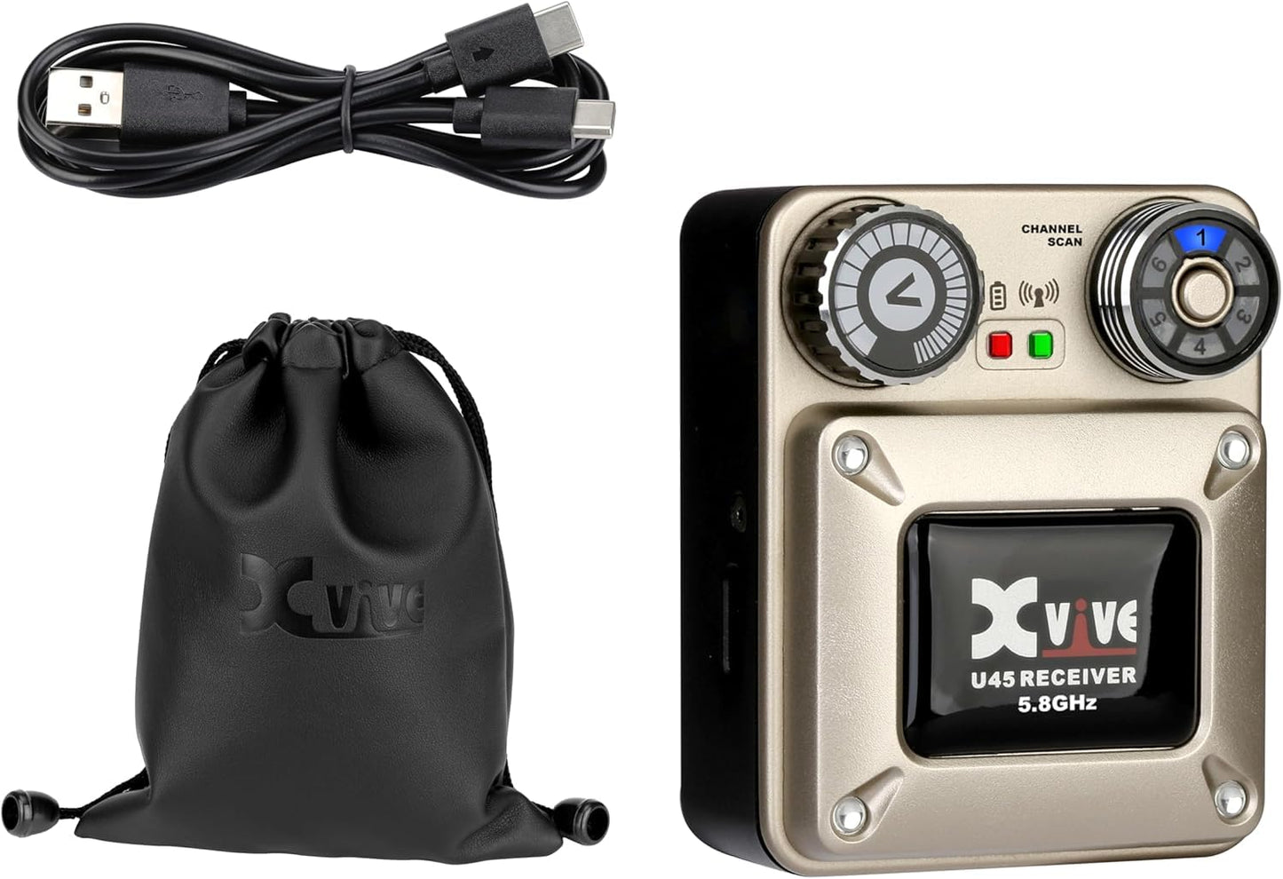 Xvive U45 Wireless in Ear Monitor System 5.8ghz IEM System Transmitter and bodypack Receiver for Studio, Band Rehearsal, Live Performance, Channel Scan Mode