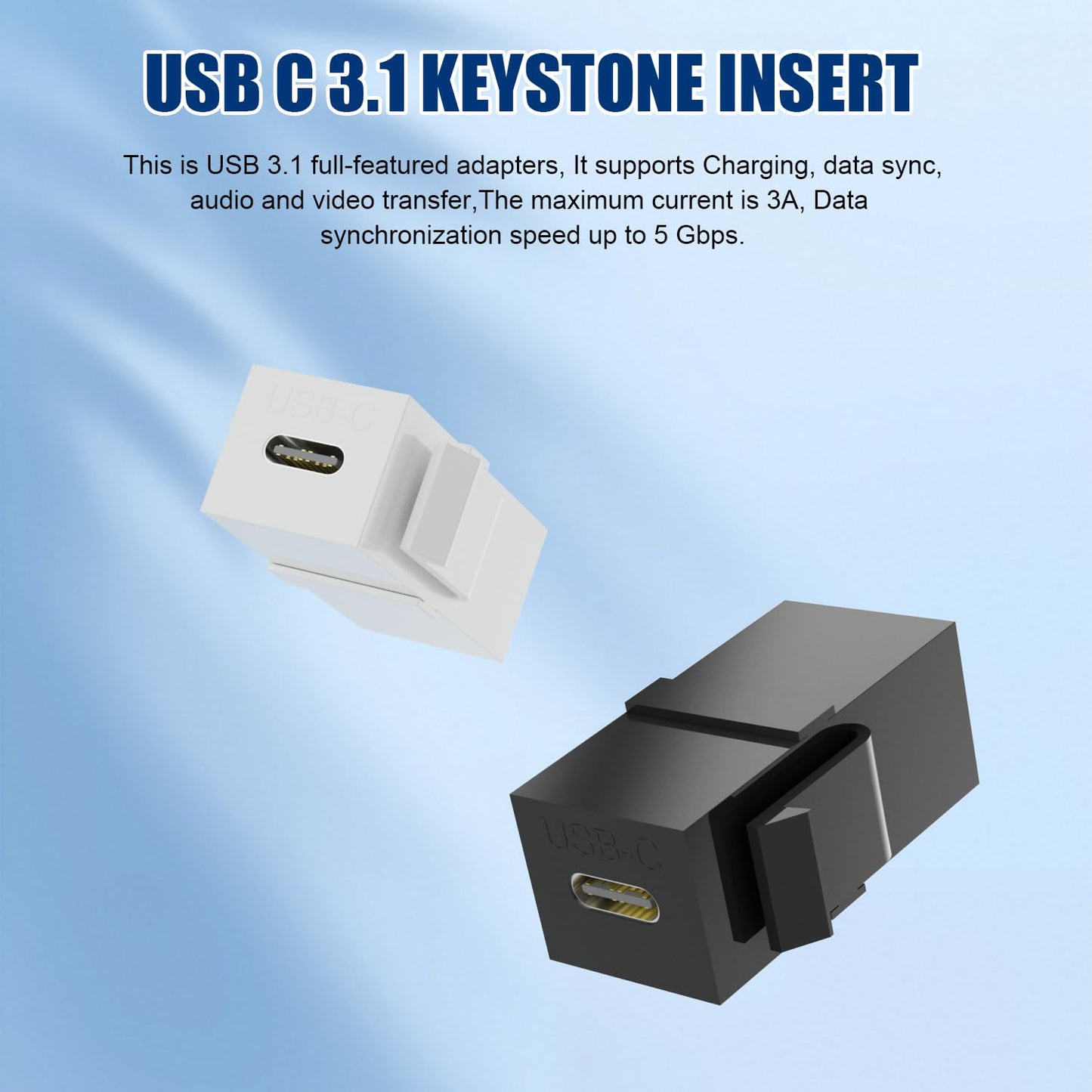 PANPEO USB C Keystone Jack Insert Adapters Female to Female Inserts Connector Interface Coupler Socket Adapter Port for Wall Plate Outlet Panel (3 Pack - Black)