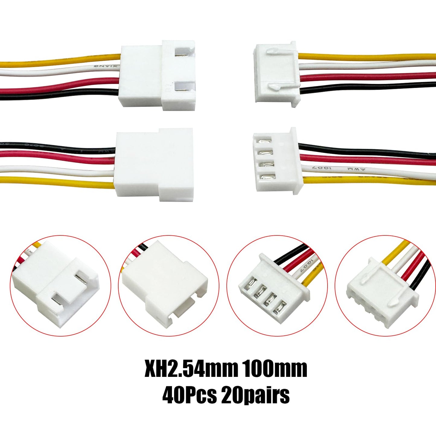 40pcs (20Pairs) JST XH 2.54mm 3Pin Mini Micro Male and Female Connection Cable Plug with Terminal Connector Wire Cable 100mm 26AWG