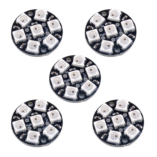 7 X WS2812B RGB LED Rings 7 Bits 5050 Lamp Light with Integrated Drivers, Full Color, Individually Addressable for Arduino ESP8266 Raspberry Pi ESP32 (Pack of 5pcs)
