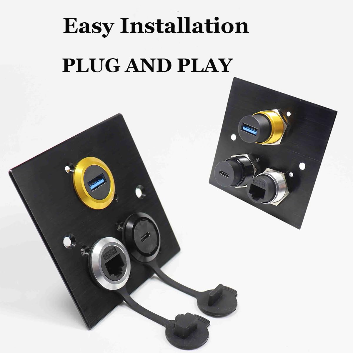 PENGLIN 2PCS USB 3.1 Type C Panel Mount Coupler, D-Type Module USB C Pass Through Connector, Female to Female Bulkhead Extension Adapter