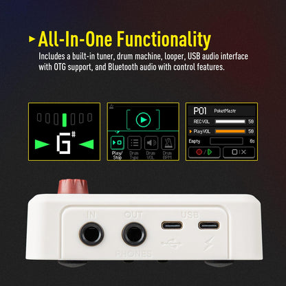SONICAKE Pocket Master-Multi Effects Guitar Pedal with 9 Effects Modules 100 Drum Rhythms and Looper 100 Presets 20 Amp/Cab Electric Guitar Effects Processor OTG USB Audio Interface BT (Grey)