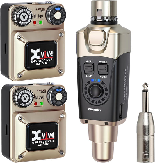 Xvive U45 Wireless in Ear Monitor System 5.8ghz IEM System Transmitter and bodypack Receiver for Studio, Band Rehearsal, Live Performance, Channel Scan Mode