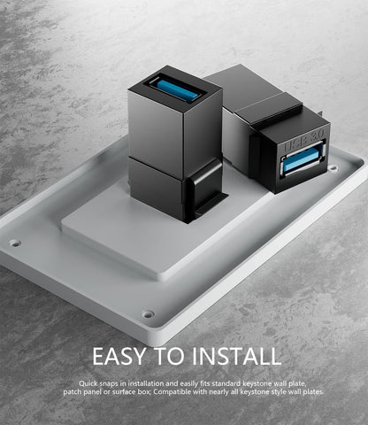 PANPEO USB 3.0 Keystone Jack Insert – Female to Female Coupler for Wall Plates & Panels (Black, 5 Pack)