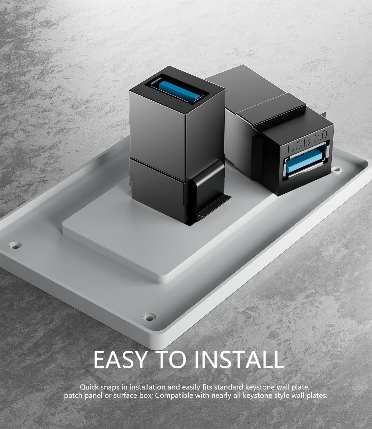 PANPEO USB 3.0 Keystone Jack Insert – Female to Female Coupler for Wall Plates & Panels (Black, 5 Pack)