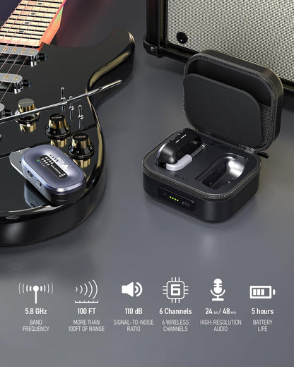 Xvive A58 Wireless Guitar System 5.8GHz Wireless Guitar Transmitter Receiver for Active or Passive Pickup Electric/Acoustic Bass Guitar