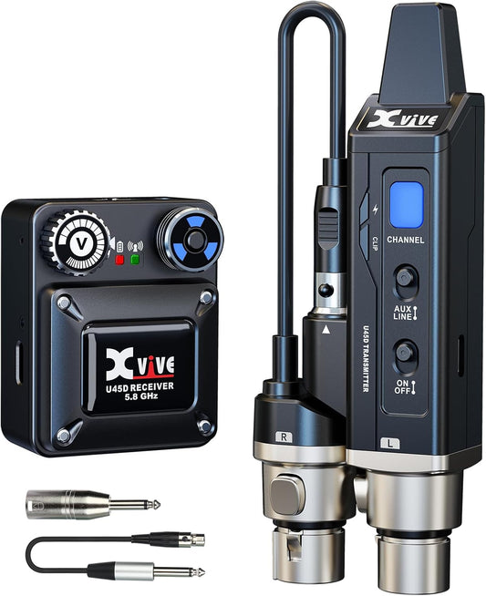Xvive U45D Wireless in Ear Monitor System for Live Gigs, Small Venues and Worship Bands, 5.8GHz Stereo IEM System with Under 5ms Latency, No Rack Gear, Stereo/L/R/Mix Monitoring Mode