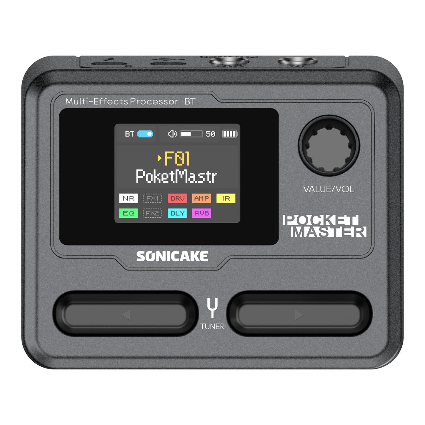 SONICAKE Pocket Master-Multi Effects Guitar Pedal with 9 Effects Modules 100 Drum Rhythms and Looper 100 Presets 20 Amp/Cab Electric Guitar Effects Processor OTG USB Audio Interface BT (Grey)