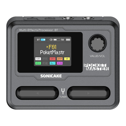 SONICAKE Pocket Master-Multi Effects Guitar Pedal with 9 Effects Modules 100 Drum Rhythms and Looper 100 Presets 20 Amp/Cab Electric Guitar Effects Processor OTG USB Audio Interface BT (Grey)