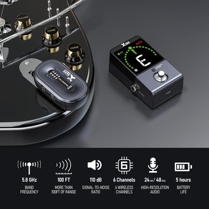 Xvive A58 Wireless Guitar System 5.8GHz Wireless Guitar Transmitter Receiver for Active or Passive Pickup Electric/Acoustic Bass Guitar