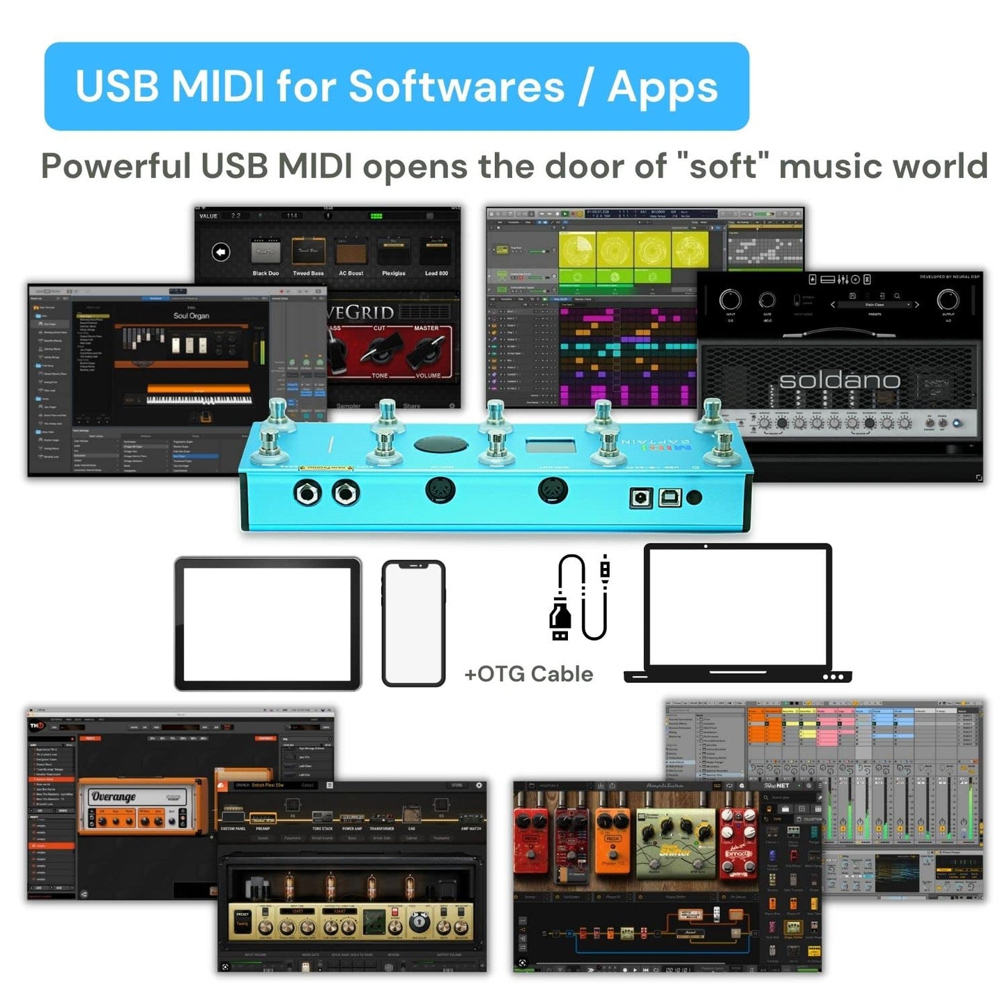 PAINTAUDIO MIDI Captain Foot Controller Multi-Effects Keyboards Synthesizer USB-MIDI musical software Bias with Time Engine Function Support all PC/CC/Note commander 10 Foot Switches