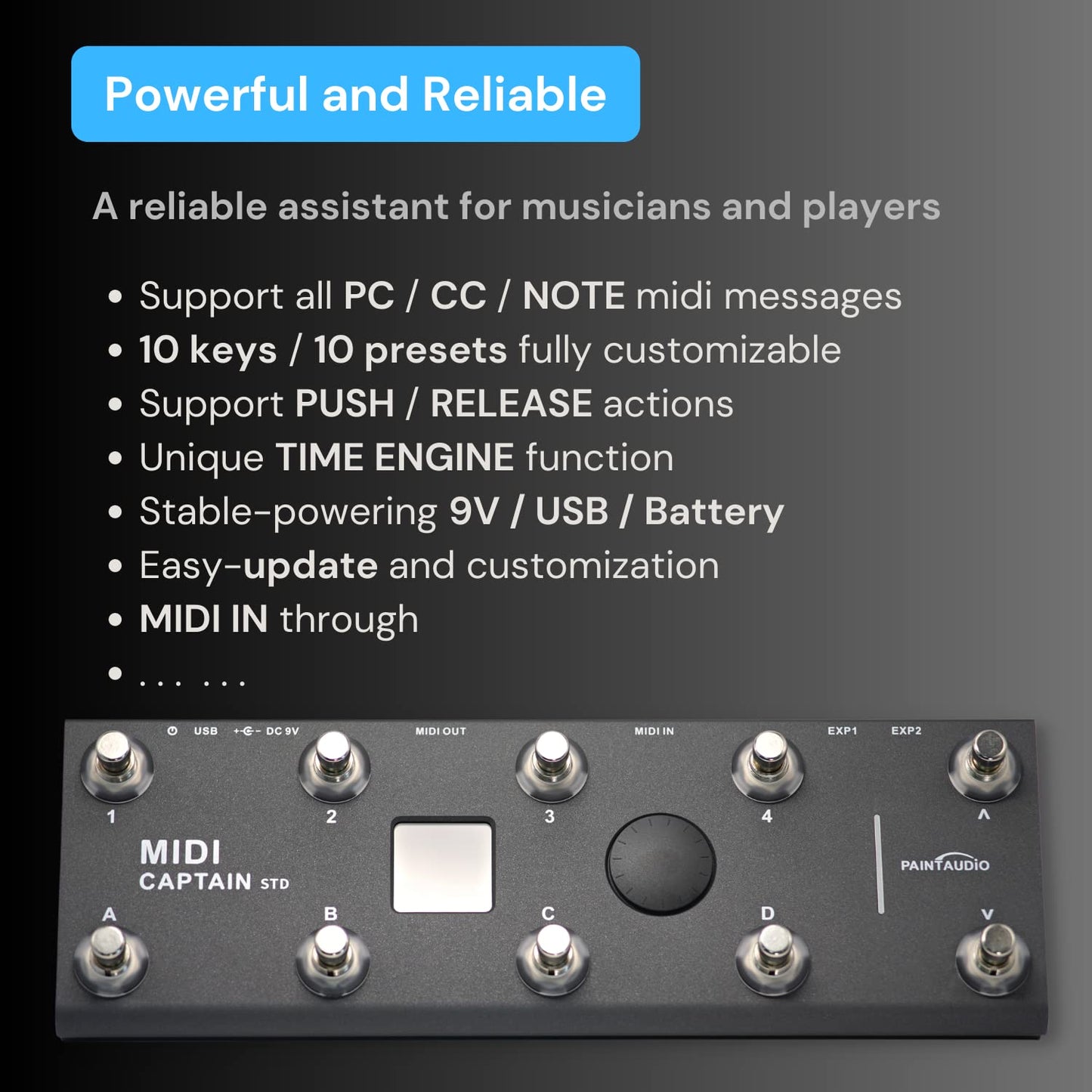 PAINTAUDIO MIDI Captain Foot Controller Multi-Effects Keyboards Synthesizer USB-MIDI musical software Bias with Time Engine Function Support all PC/CC/Note commander 10 Foot Switches