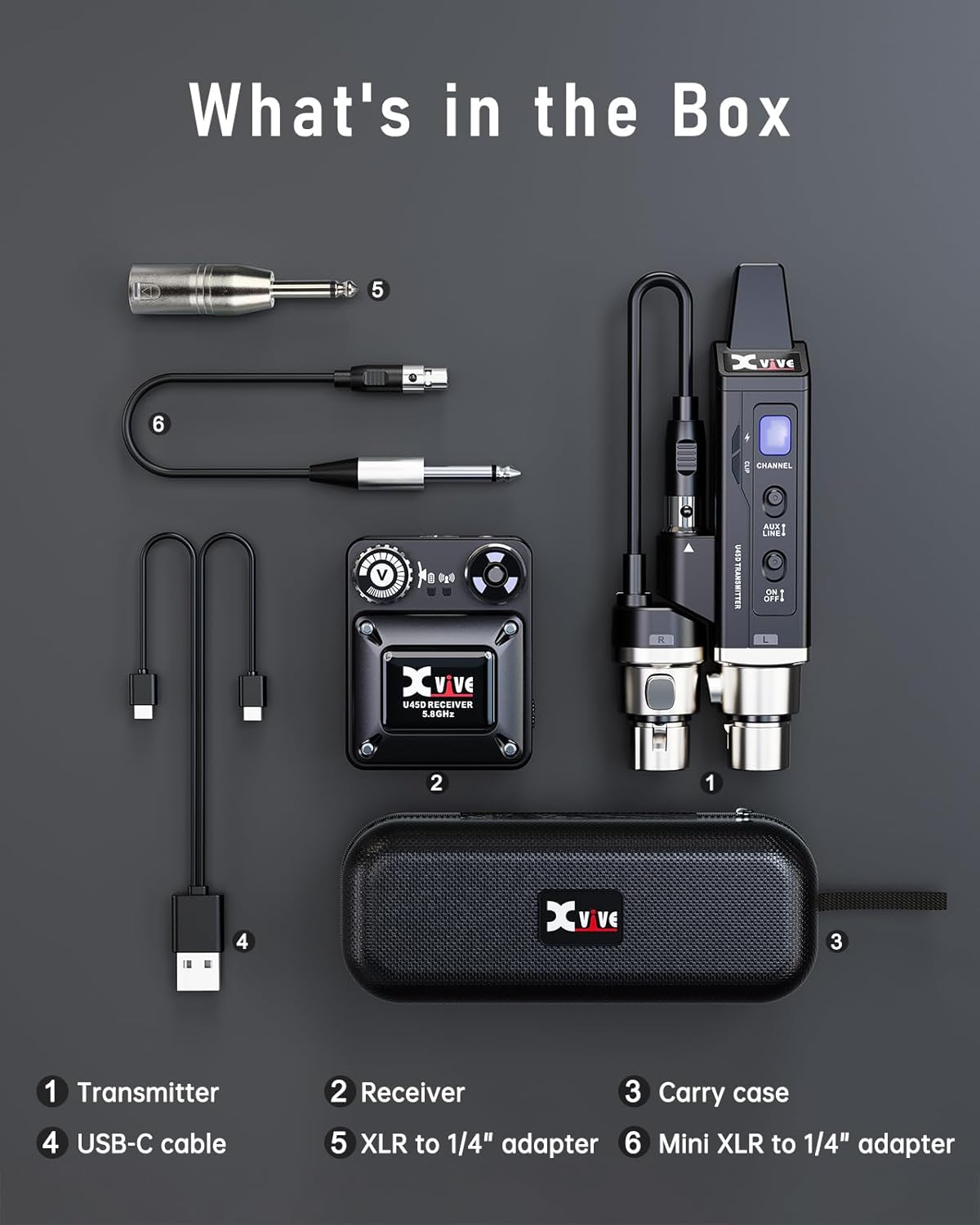 Xvive U45D Wireless in Ear Monitor System for Live Gigs, Small Venues and Worship Bands, 5.8GHz Stereo IEM System with Under 5ms Latency, No Rack Gear, Stereo/L/R/Mix Monitoring Mode