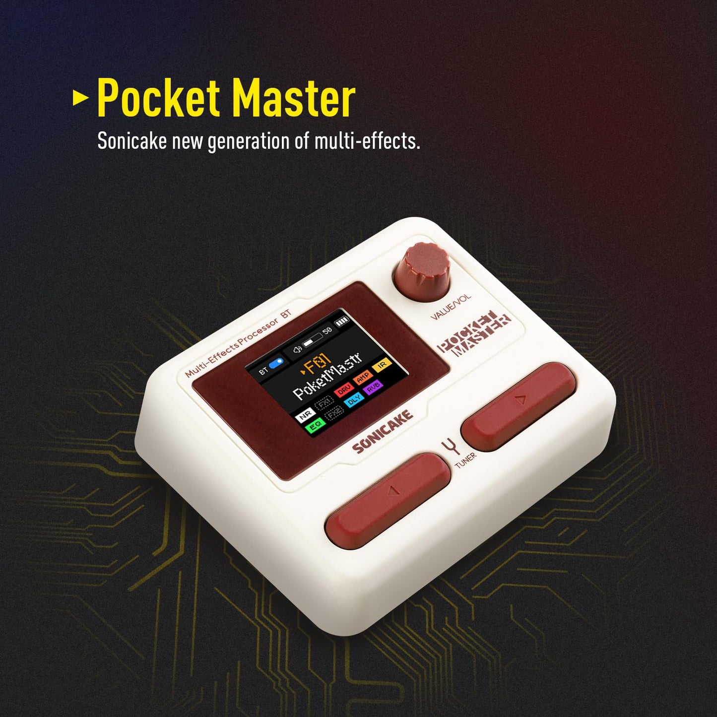 SONICAKE Pocket Master-Multi Effects Guitar Pedal with 9 Effects Modules 100 Drum Rhythms and Looper 100 Presets 20 Amp/Cab Electric Guitar Effects Processor OTG USB Audio Interface BT (Grey)