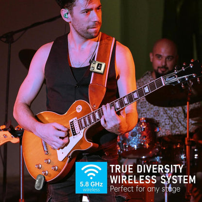 Xvive U45 Wireless in Ear Monitor System 5.8ghz IEM System Transmitter and bodypack Receiver for Studio, Band Rehearsal, Live Performance, Channel Scan Mode