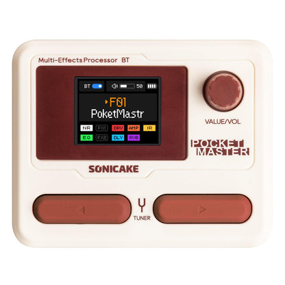 SONICAKE Pocket Master-Multi Effects Guitar Pedal with 9 Effects Modules 100 Drum Rhythms and Looper 100 Presets 20 Amp/Cab Electric Guitar Effects Processor OTG USB Audio Interface BT (Grey)