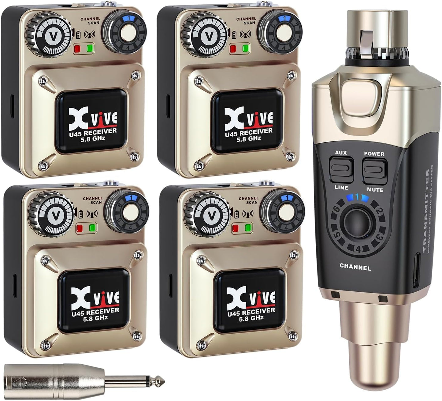 Xvive U45 Wireless in Ear Monitor System 5.8ghz IEM System Transmitter and bodypack Receiver for Studio, Band Rehearsal, Live Performance, Channel Scan Mode