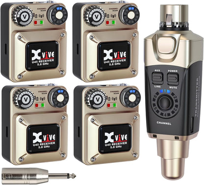 Xvive U45 Wireless in Ear Monitor System 5.8ghz IEM System Transmitter and bodypack Receiver for Studio, Band Rehearsal, Live Performance, Channel Scan Mode