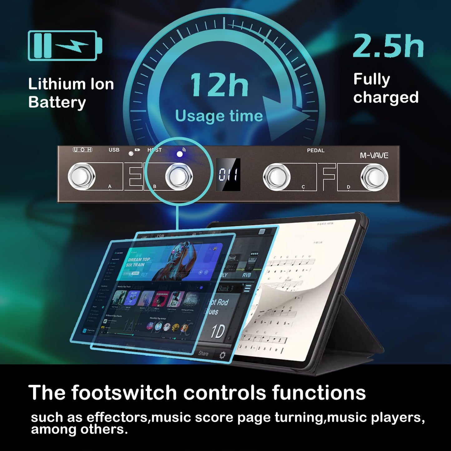 M-VAVE Chocolate Plus Wireless MIDI Foot Controller 4 Buttons BT Rechargeable, APP Control