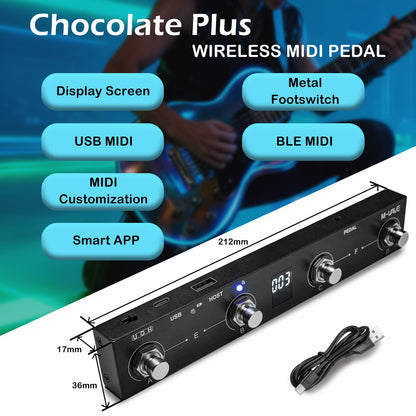 M-VAVE Chocolate Plus Wireless MIDI Foot Controller 4 Buttons BT Rechargeable, APP Control