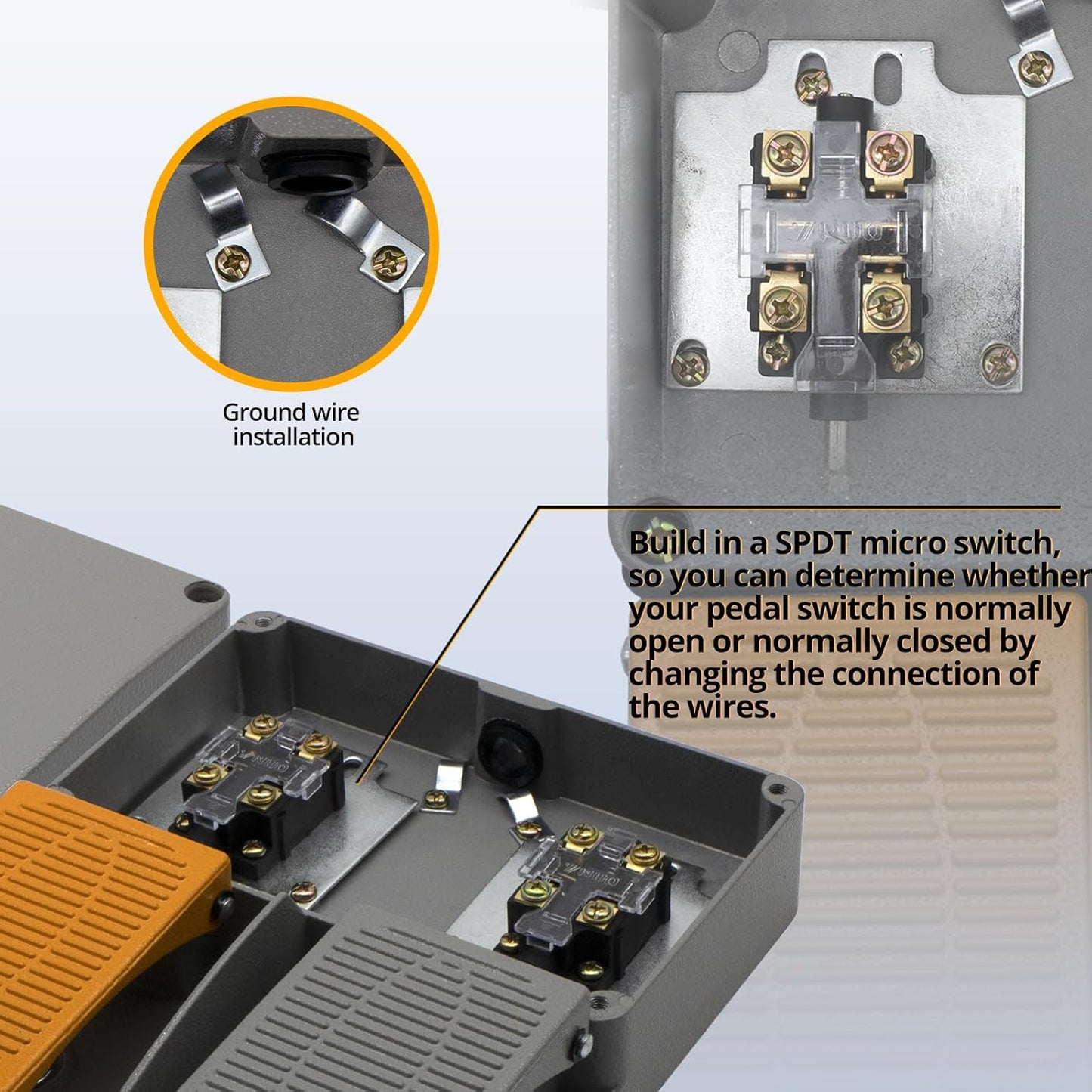 Double Pedal Foot Switch,SPDT,NO NC, Momentary Footswitch Dual Foot Pedal with Cast Aluminum,for Lathes,Drills,Punching Power Machines.(Deadman Style)