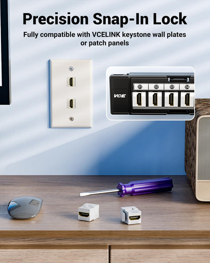VCE HDMI Keystone Jack, 4K HDMI Female to Female Adapter Coupler Snap-in for Keystone Wall Plate, Black, 6-Pack